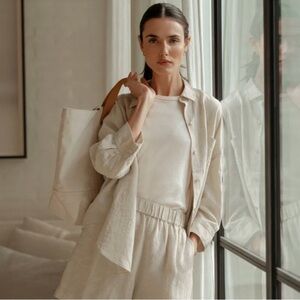 Jenni Kayne Beige Linen Tote with Black Label